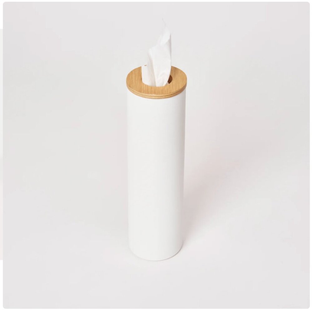 NEW Yamazaki Rin Collection - Round Tissue Case - Steel + Wood - Ash Small